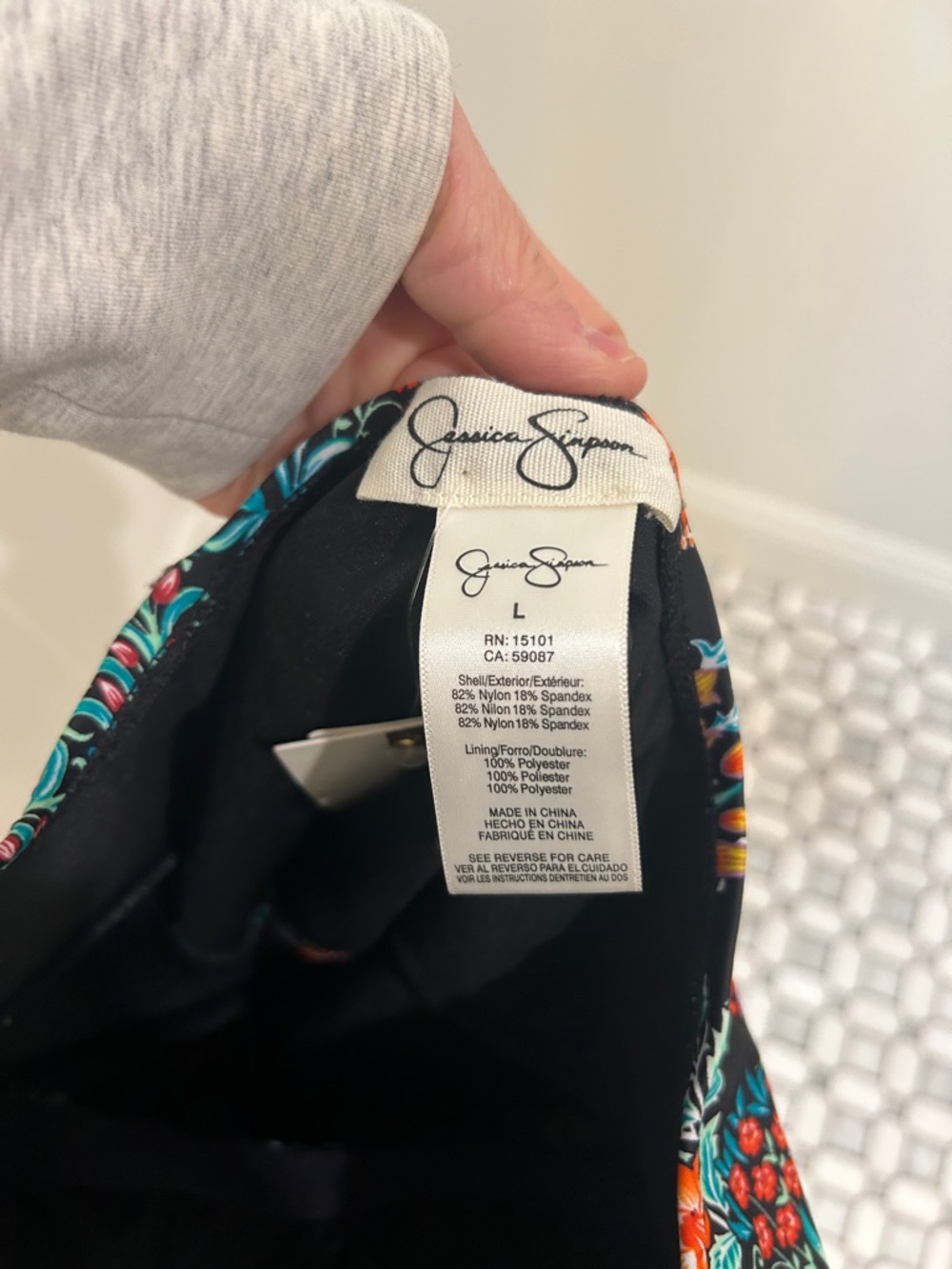 Jessica Simpson Black One-Piece Swimsuit with Teal and Orange Floral Print - Picture 6 of 7